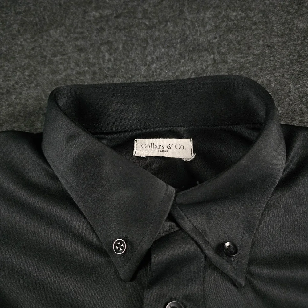 Collars & Co Black Short Sleeve Button Down Collar Polo Shirt Performance Mens L - Picture 3 of 10